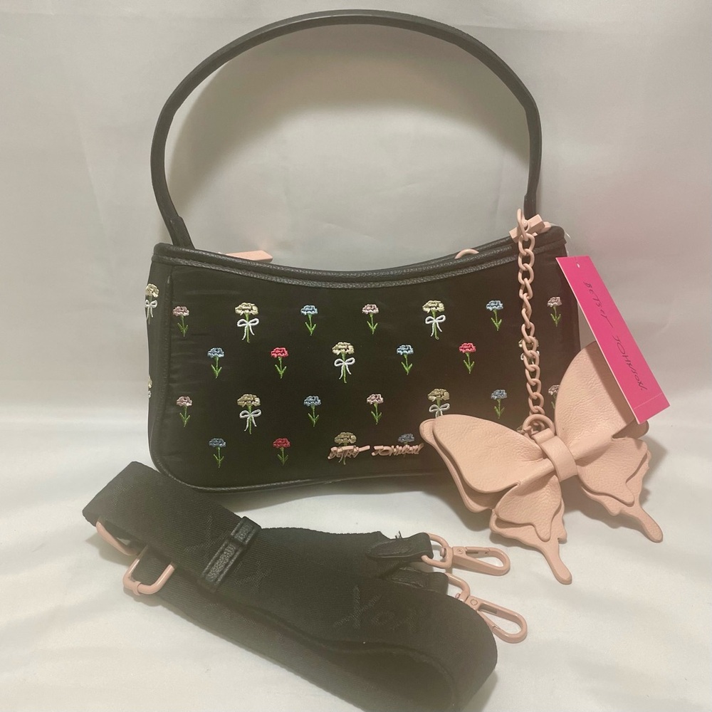 Betsey Johnson Black Floral Bows Crossbody Bag , NWT - Picture 15 of 16